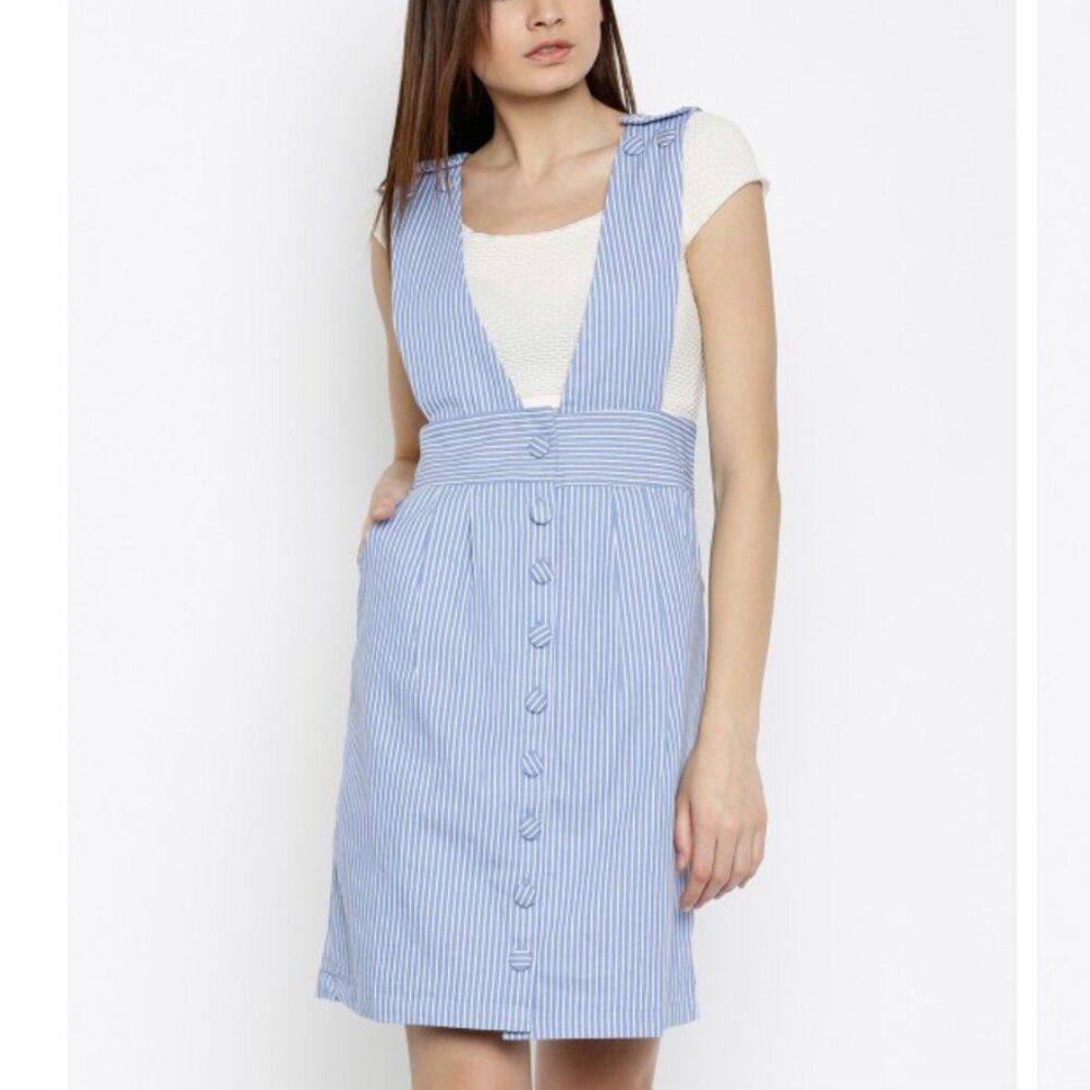 Vero Moda | Blue Striped Dungaree Dress